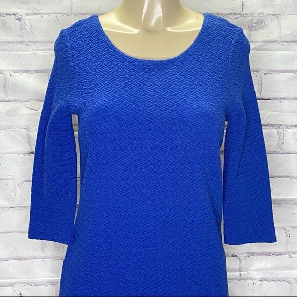 Ganni textured blue 3/4 sleeve dress - Picture 3 of 11